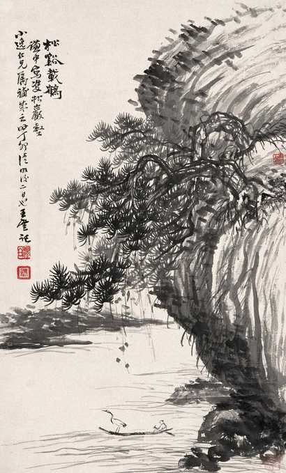 王梦白 萧愻 1927年作 松溪载鹤 立轴